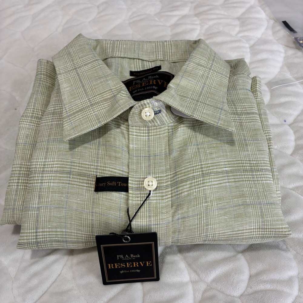 NWT Jos A Bank Reserve Mens XL Linen Plaid Button Up Dress Shirt Traditional Fit - Picture 7 of 11